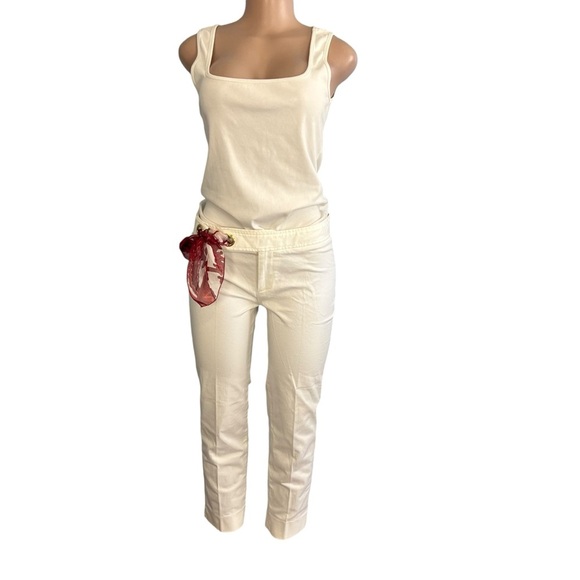 3/$30 🍂 Zara White Cropped Pants with Red Scarf Tie - Picture 2 of 8